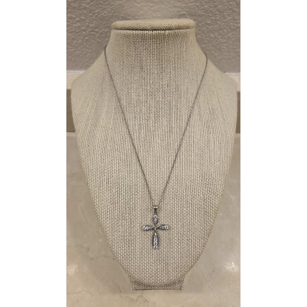 Vintage Sterling Silver & CZ Cross Pendant On Sterling 18" Necklace - Picture 1 of 6
